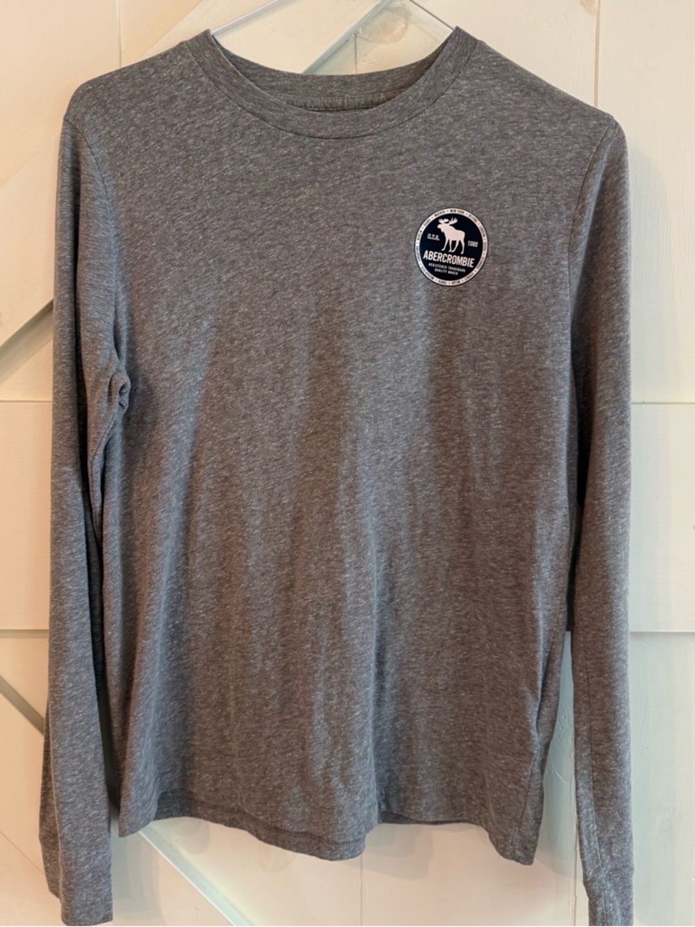 Abercrombie Kids Boys Gray Logo Long Sleeve Tee Shirt Casual Basic Size 13/14